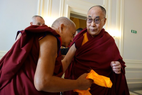His Holiness the Dalai Lama and Lama Zopa Rinpoche at Istituto Lama Tzong Khapa, Italy, June 2014. Photo by Ven. Roger Kunsang.