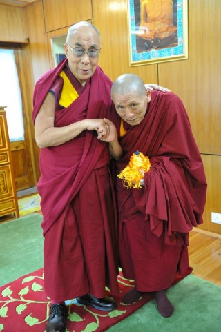 His Holiness the Dalai Lama with Khensur Rinpoche Losang Palden