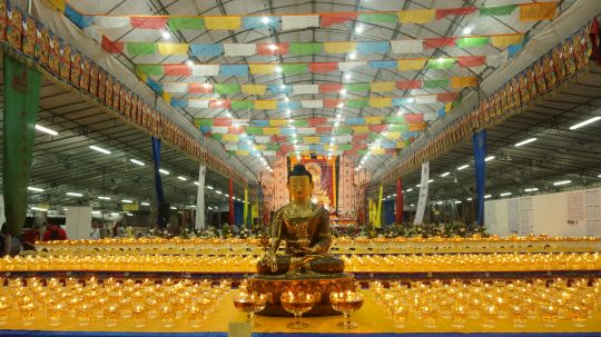 A large marquee near Aljunied MRT Station is transformed for Amitabha Buddhist Centre's Vesak Celeration, Singapore, May 2016. Photo by Tan Seow Kheng.