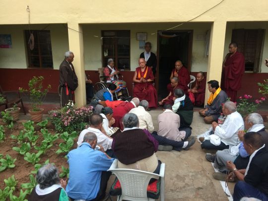 Lama Zopa Rinpoche offering prayer and blessings for the residents of Hunsur Old Aged Home. 