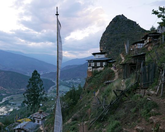 View of the tiny gompa at Draparko, which overlooks the Paro Valley, Bhutan