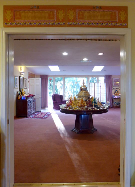 A stupa at Lama Zopa Rinpoche's house in Aptos, California, US, 2015. Rinpoche also has mantras above the doorway to bless anyone who walks through. 