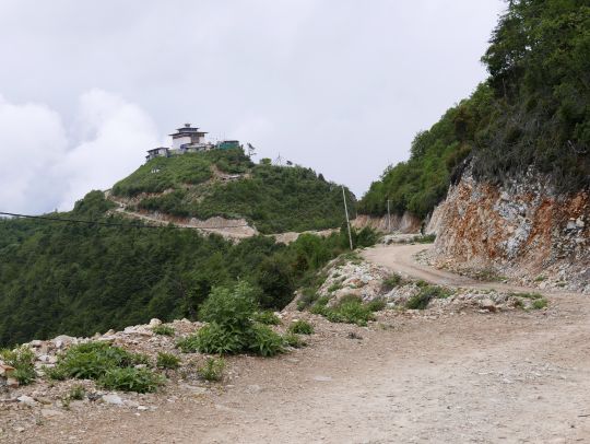 The road up to Dongkarla Lhakhang, Bhutan, June 2016. Photo by Ven. Roger Kunsang. The road was completed only a few years ago. 