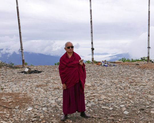 Lama Zopa Rinpoche visiting Dongkarla Lhakhang, Bhutan, June 2016. Photo by Ven. Roger Kunsang.