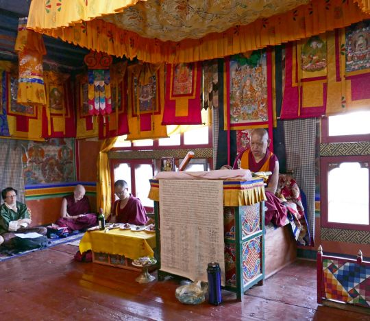 Lama Zopa Rinpoche at Dzongdrakha, Paro, Bhutan, June 2016. Photo by Ven. Roger Kunsang.