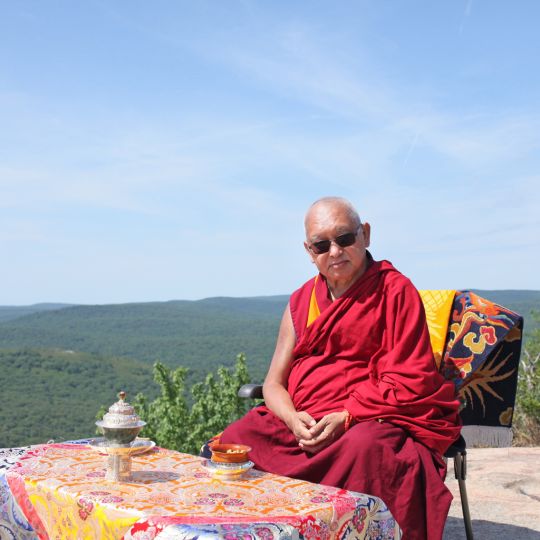 Lama Zopa Rinpoche on Bear Mountain, New York, US, July 2016. Photo by Ven. Lobsang Sherab.