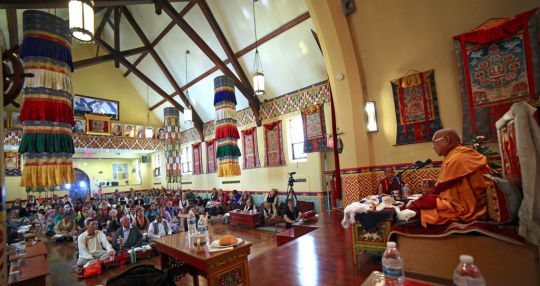 Lama Zopa Rinpoche giving advice to the elder Sherpa community in New York City, US, July 2016. Photo by Ven. Roger Kunsang.