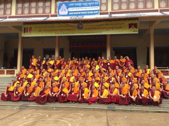 Participants in the 2016 Gelug exam at Gaden Lachi Monastery, India. 