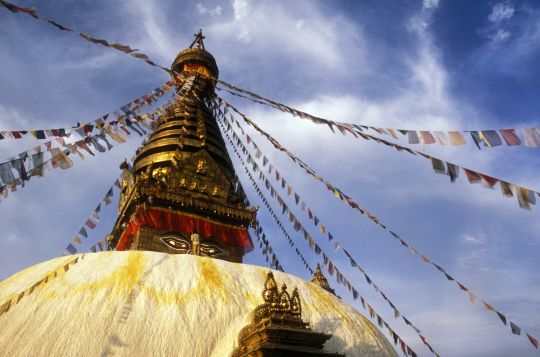 On holy days, offerings are made to holy objects in India, Nepal, and Tibet including the Swayambunath Stupa in Nepal. 