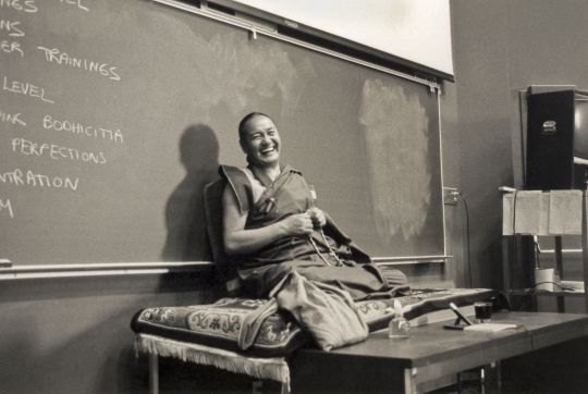 Lama Thubten Yeshe teaching at University of California at Santa Cruz, 1978. Photo by Jon Landaw.