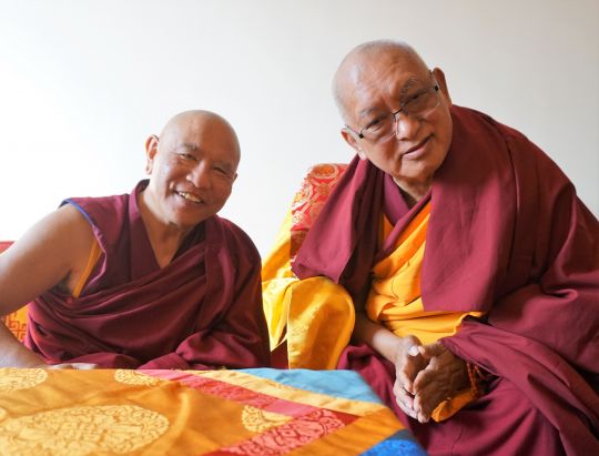 Lama Zopa Rinpoche meeting with Jhado Rinpoche, Kopan Monastery, November 2016. Photo by Losang Sherab.