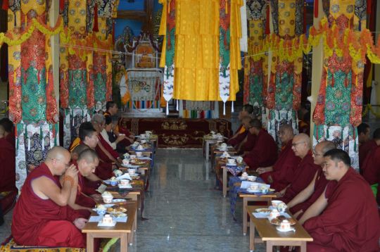 Opening ceremony at the new Ngari Khangtsen temple on Lhabab Duchen. The new temple will be able to accommodate all the monks of this khangtsen. 