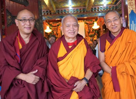 Chusang Rinpoche, Lama Zopa Rinpoche, and Khen Rinpoche Geshe Chonyi, Kopan Monastery, Nepal, December 2016. Photo by Ven. Lobsang Sherab.