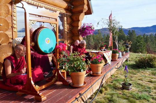 Incense offering puja dedicated to all beings who are sick presided over by Lama Zopa Rinpoche at his house, Buddha Amitabha Pure Land, Washington State, USA. November 2016. Photo by Ven. Lobsang Sherab.