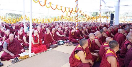 Sangha participating in the long life puja offered to Lama Zopa Rinpoche. 