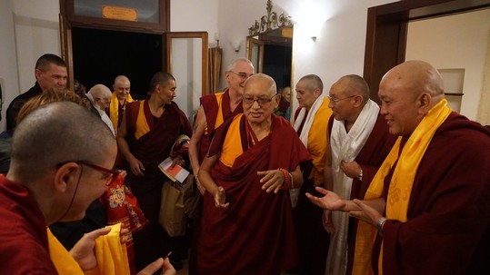 Lama Zopa Rinpoche arriving at Istituto Lama Tzong Khapa, Italy, October 2017. Photo by Ven. Lobsang Sherab. 