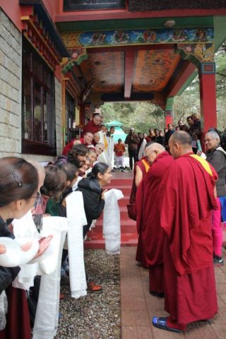 Lama Zopa Rinpoche with Introduction to Buddhism course students at Tushita Meditation Centre, Dharamsala, India, February 2017. Photo courtesy of Tushita Meditation Centre's Facebook page.