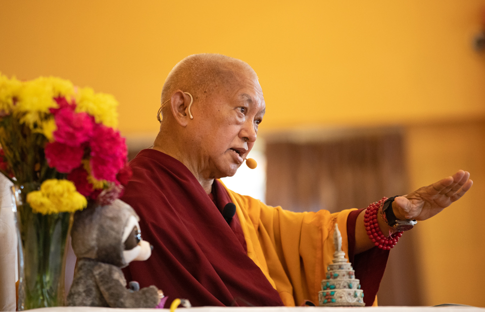 Lama Zopa Rinpoche teaching at Kopan Monastery