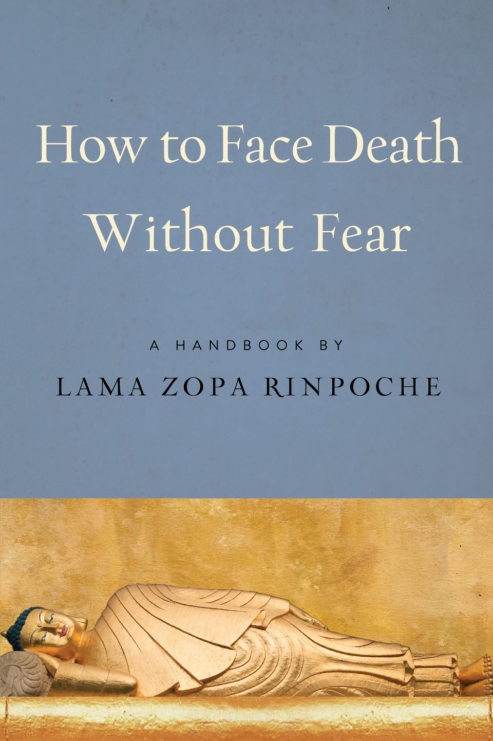 The book's cover has an image of the Buddha laying on his side in the lion's pose.