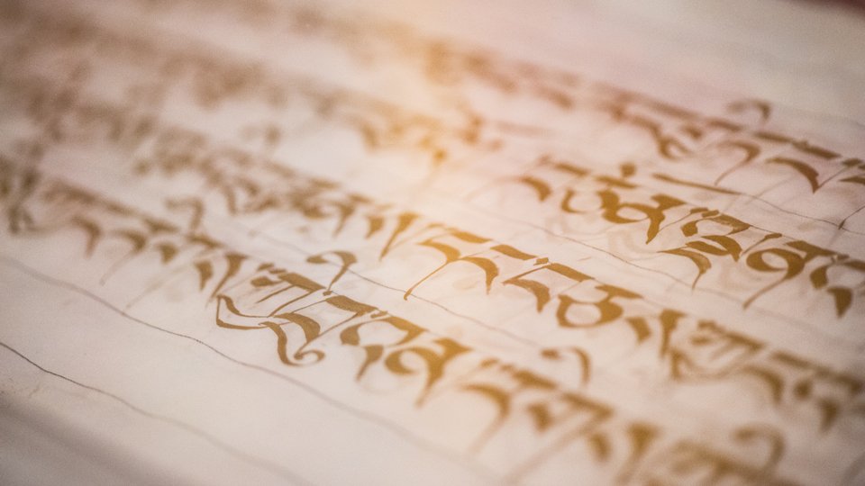 Detail of Tibetan script in gold