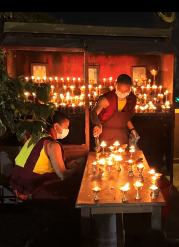 Light offerings being prepared at Kopan Monastery, April 15, 2023. 