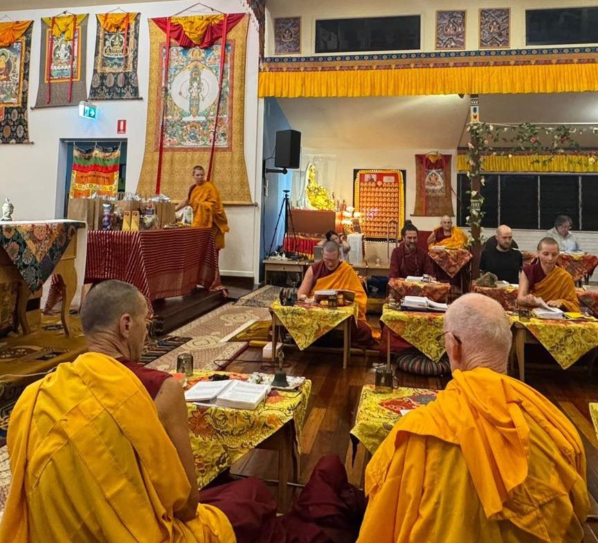 Photo: Community praying at Chenrezig Institute, Queensland, Australia for the 3rd anniversary of Lama Zopa Rinpoche’s parinirvana, April 13, 2026. Credit: Chenrezig Institute Facebook page.
