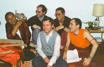 Lama Yeshe with Jon, Harvey, Pende, George at the Lama Tzong Khapa Institute, 1982. Photo courtesy Lama Yeshe Wisdom Archive. Big Love p.1092