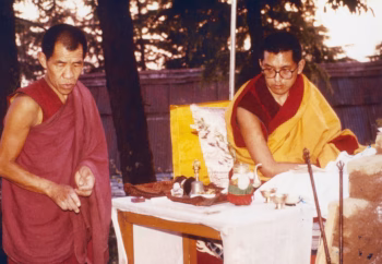 Photo: Lama Gyupa (left) and Lama Zopa Rinpoche (right) | 1982. Picture by Nicholas Ribush