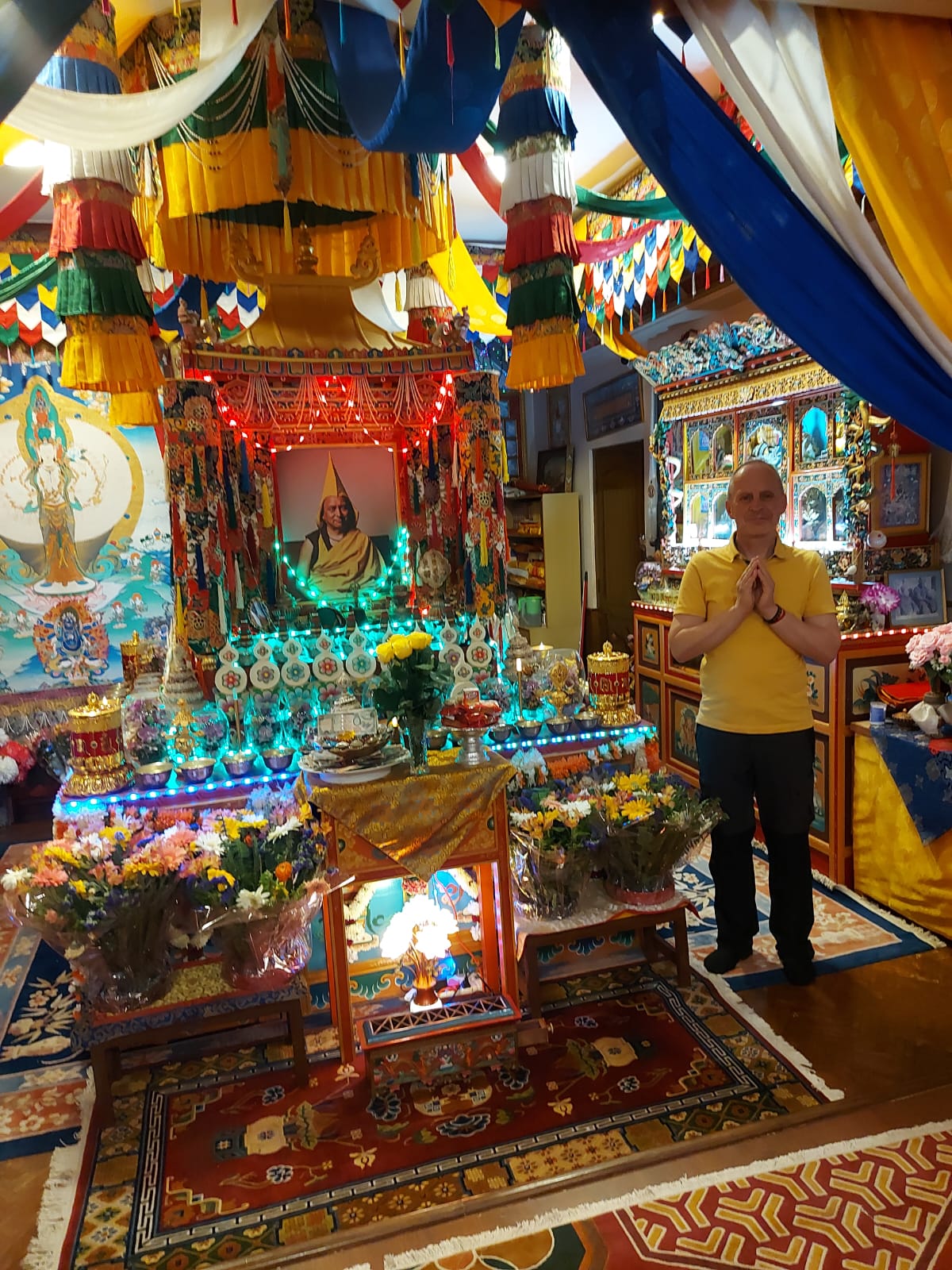 Photo: Offerings in Lama Zopa Rinpoche’s room at Kopan Monastery, with Ruediger Knie Photo courtesy of Ruediger Knie