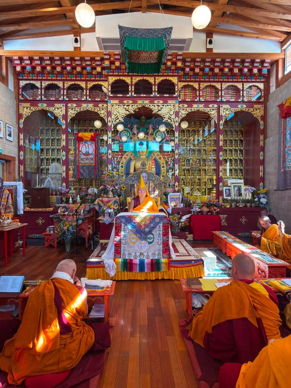 H.E. Ling Rinpoche at Nalanda Monastery, France 2026. Photo courtesy of H.E. Ling Rinpoche Facebook page.
