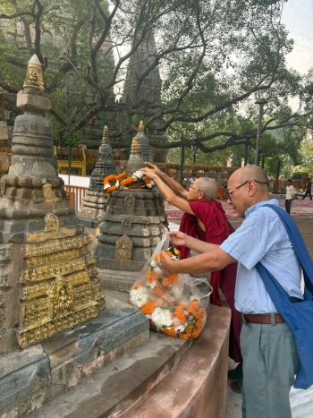 Root institute’s sangha offering for Saka Dawa, June 2026. Mahabodhi Stupa. Photo courtesy of Root institute’s Facebook page