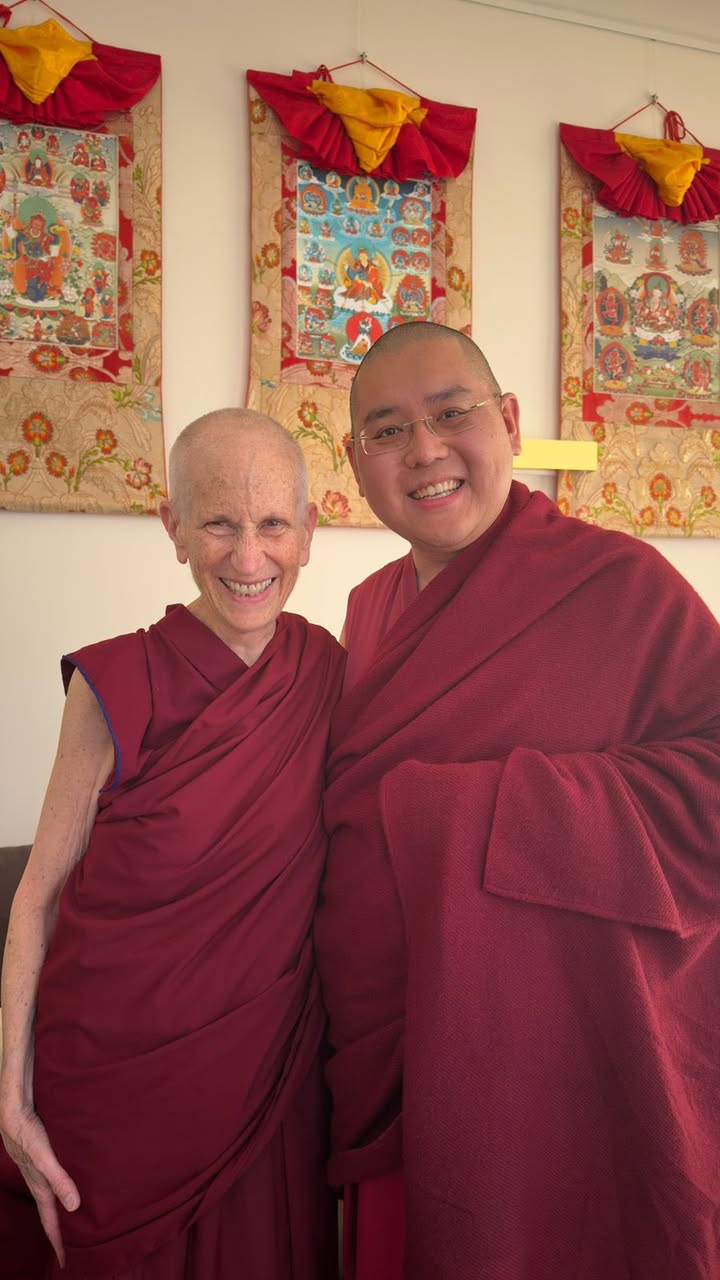 H.E. Ling Rinpoche with Venerable Thubten Chodron in Berlin, April 2026. Photo credits H.E. Ling Rinpoche Facebook Page.