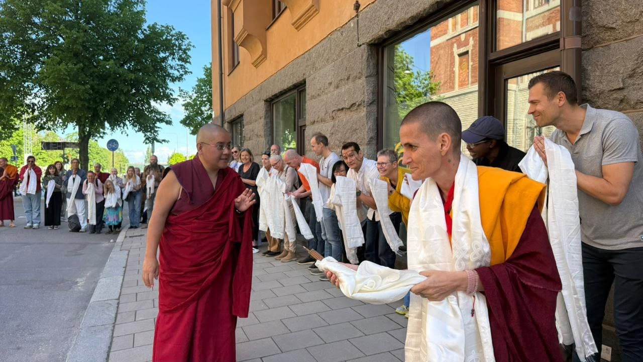 H.E. Ling Rinpoche at Yeshin Norbu Meditation Center in Stockholm, Sweden. Photo Credit of H.E. Ling Rinpoche Facebook page.
