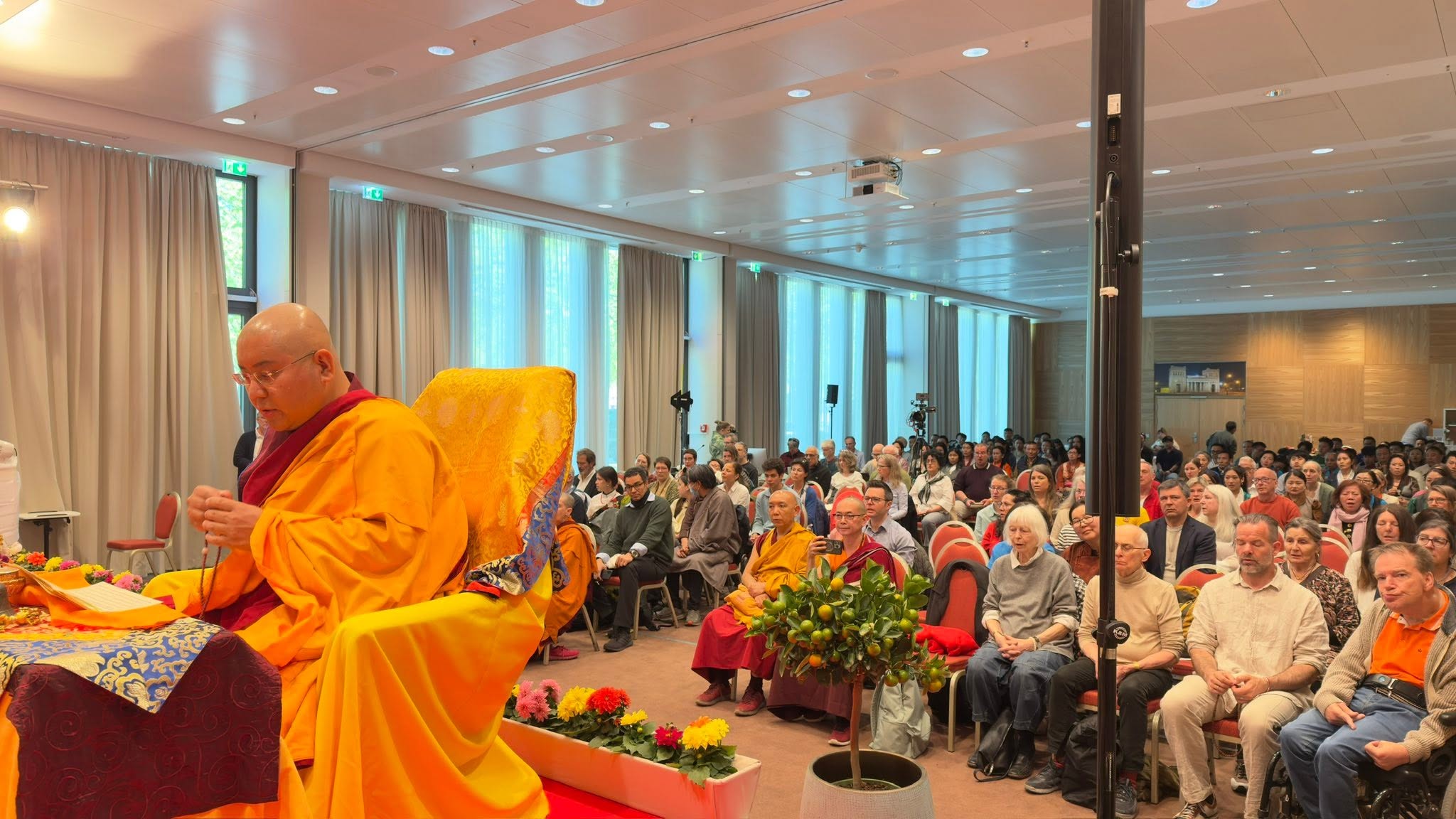 His Eminence Kyabjé Yongzin Ling Rinpoche at Aryatara Institut, Munich, Germany, April 2026. Photo Credit H.E. Ling Rinpoche Facebook page.