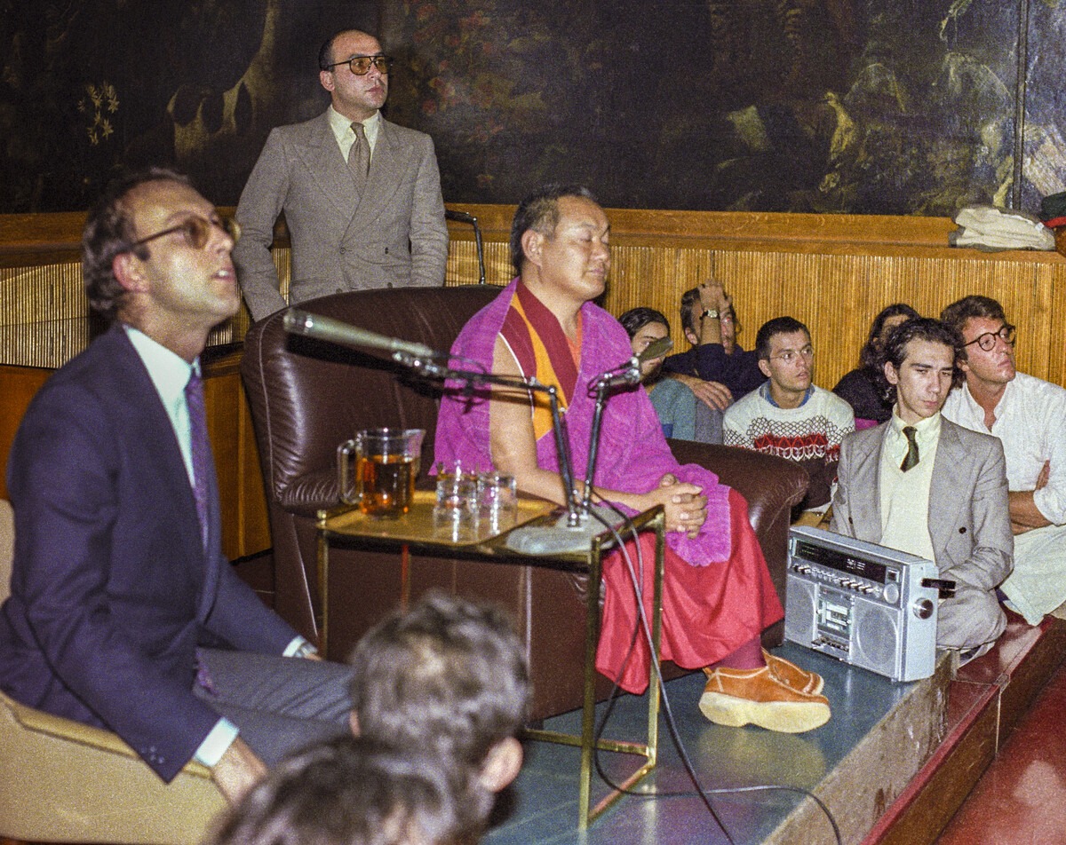 Massimo Corona, Claudio CiLama Yeshe and Massimo Corona at the Yoga conference, Milan, Italy, 1981.