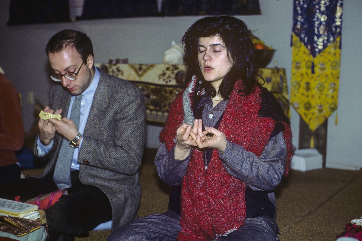 Massimo Corona and Susanna Parodi doing puja for Lama Yeshe, Vajrapani Institute, Boulder Creek, California, March, 1984.