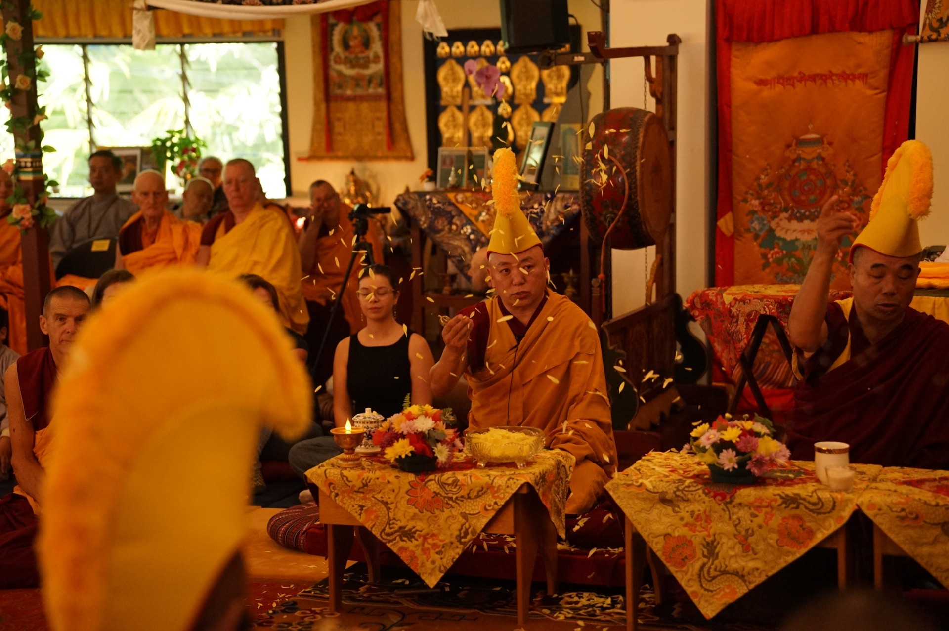 Consecration practice of the Chenrezig statue. Chenrezig Institute, July 2026. Photo courtesy of CI.