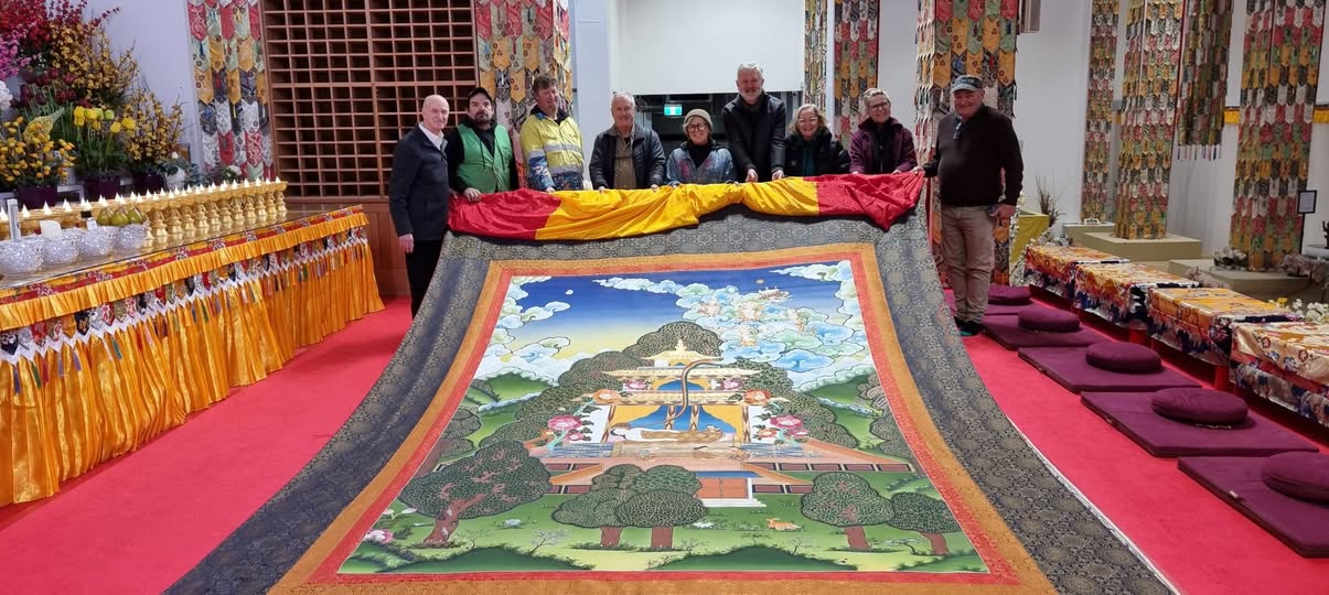 Thangka arrived at The Great Stupa of Universal Compassion. Photo by GSOUC Facebook Page