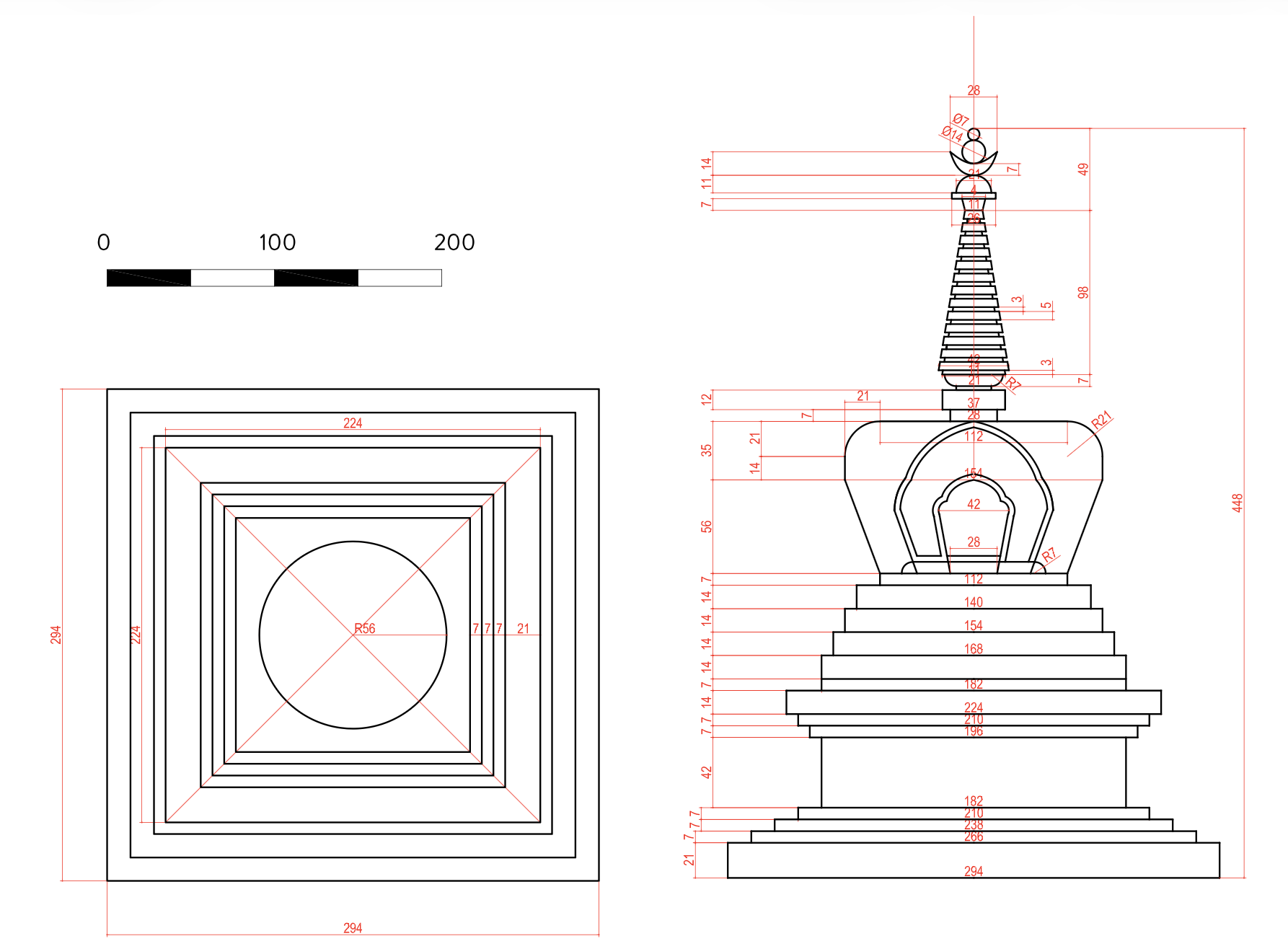 A drawing of the future Enlightenment Stupa at Dorjé Pamo Monastery.