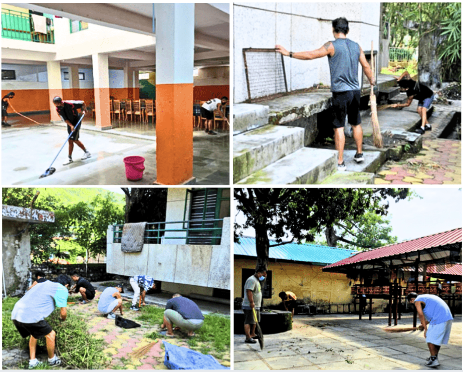 REWA participants cleaning the Rajpur Tibetan Old People’s Home as part of a community service initiative
