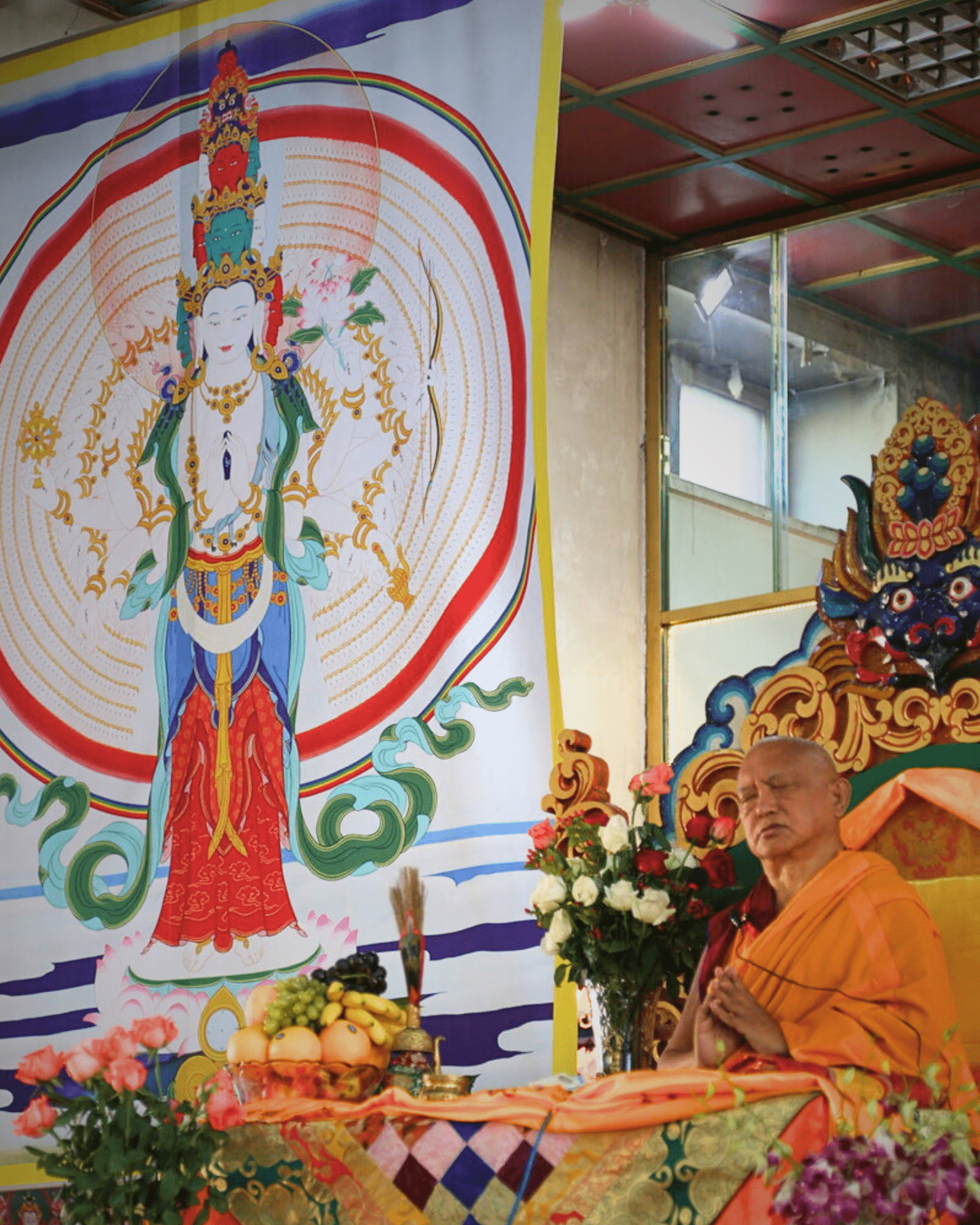 Lama Zopa Rinpoche teaching at the 100 Million Mani retreat, Ulaanbaatar, Mongolia, August 2014. Photo by Ven. Roger Kunsang.