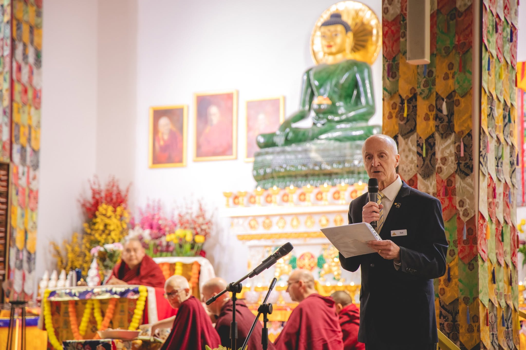 Ian Green during the visit of His Eminence Ling Rinpoche to the Great Stupa, August 2025. Photo courtesy of the Great Stupa Facebook page.