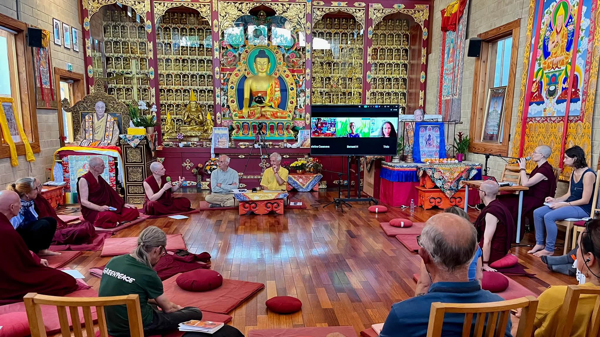 Students and speakers Andy Wistreich and David Midgley at the 2026 Planetary Crisis Summit, Nalanda Monastery, France, September 5–6, 2026. Photo courtesy of Nalanda Monastery's Facebook page.