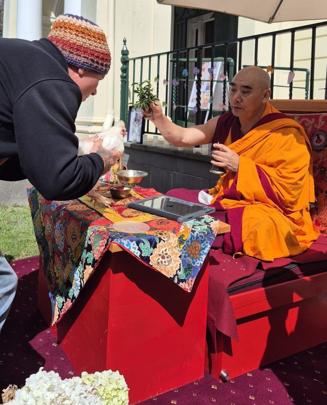 Animal blessing ceremony led by Geshe Lobsang, Photo courtesy of TI.