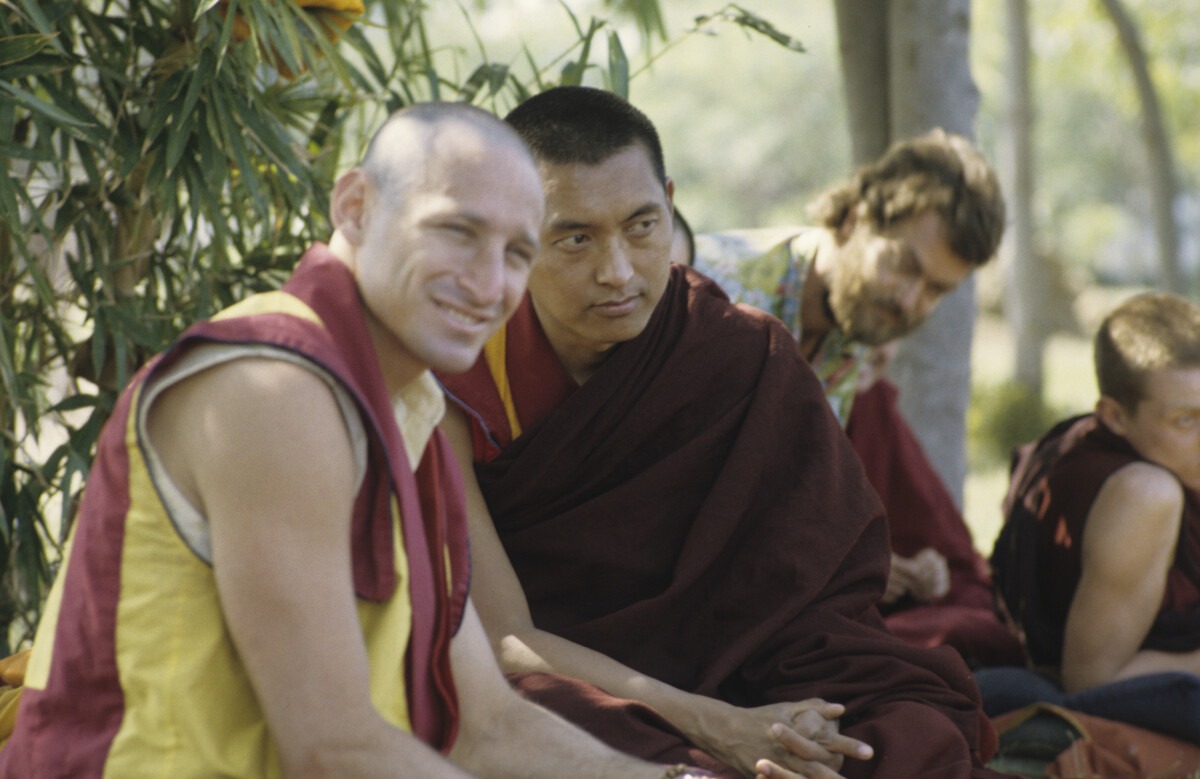 Lama Zopa Rinpoche, and Scott Brusso at the First Enlightened Experience in 1982. Photo by Ina Van Delden. Courtesy of LYWA.