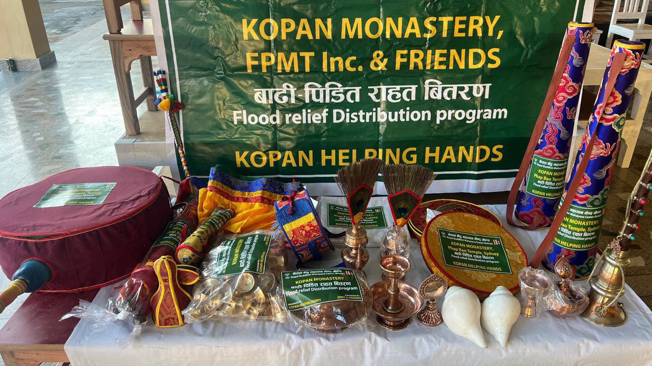 Buddhist ritual items offered to Ama Chodingmo Haku Monastery in Rasuwa, September 28.
Source: Kopan Monastery Facebook page.