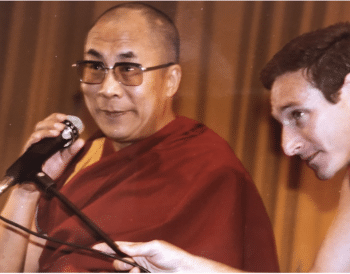 First visit of His Holiness the XIV Dalaia Lama in Australia, here with Scott Brusso. Australia, 1982. Photo courtesy of Scott Brusso.