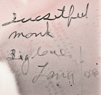 A note from Lama Yeshe to Scott Brusso: “To a successful monk.” Photo courtesy of Scott Brusso.