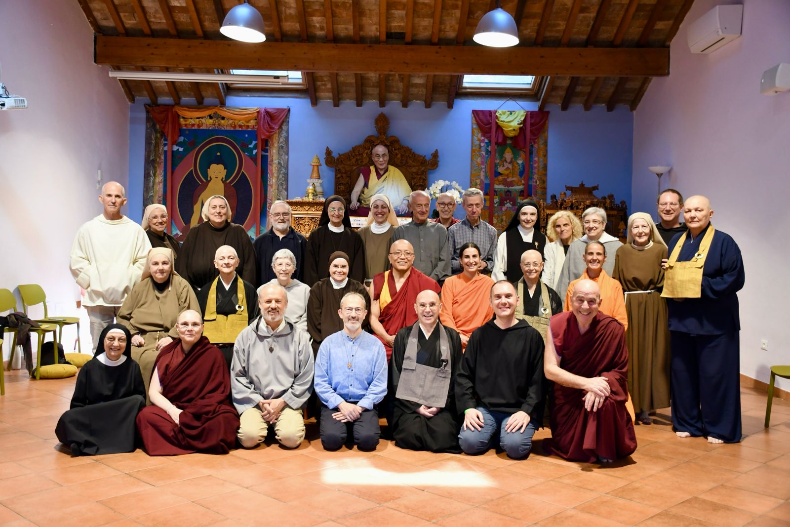 Geshe Tenzin Thenpel, resident teacher at ILTK, and Venerable Raffaello Longo with participants from different traditions at ILTK, September 2026. Photo courtesy of ILTK.