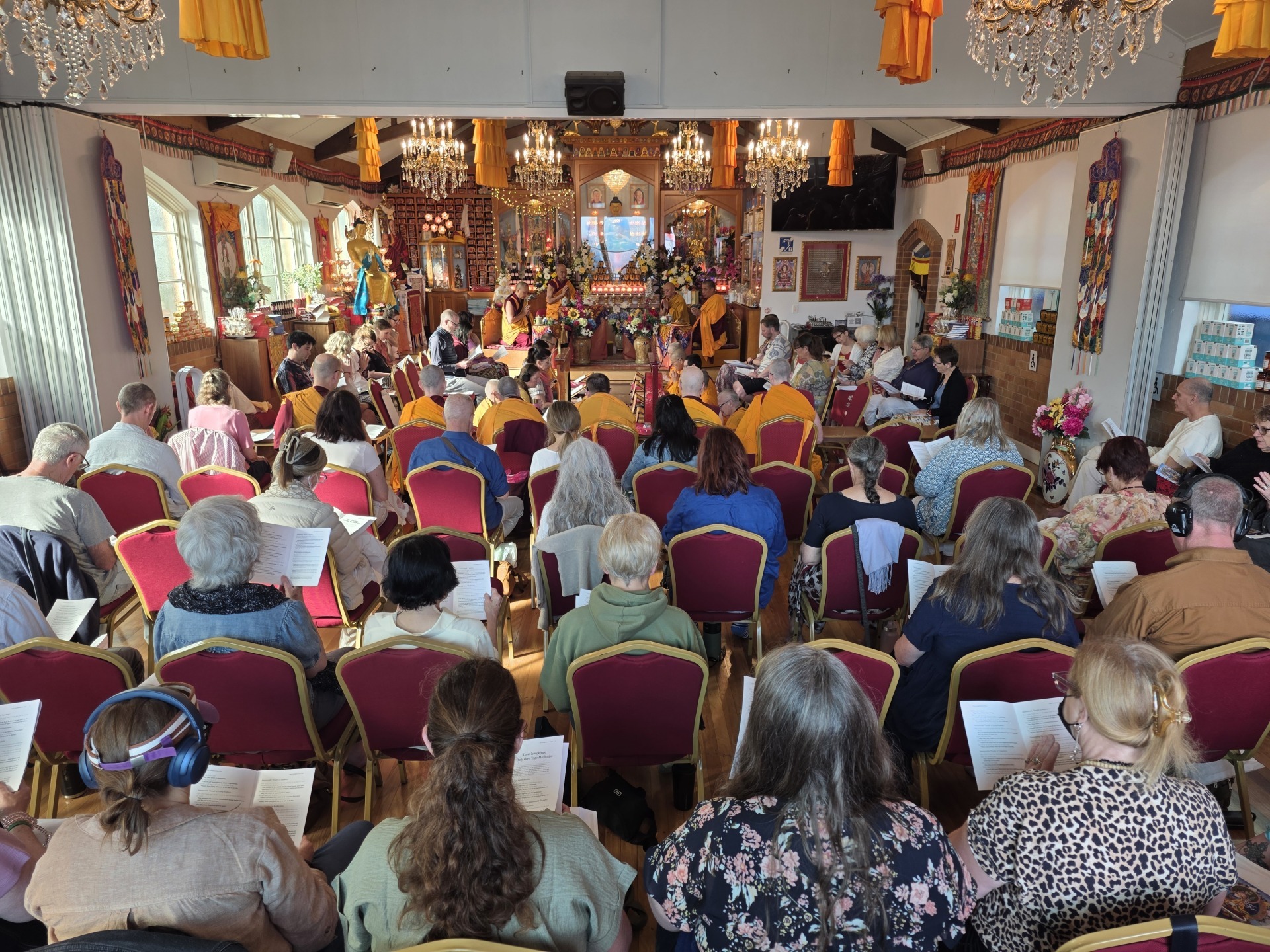 Prayers for the Guru Bumtsog practice, September 2026, Langri Tangpa Centre, Australia. Photo courtesy of LTC.